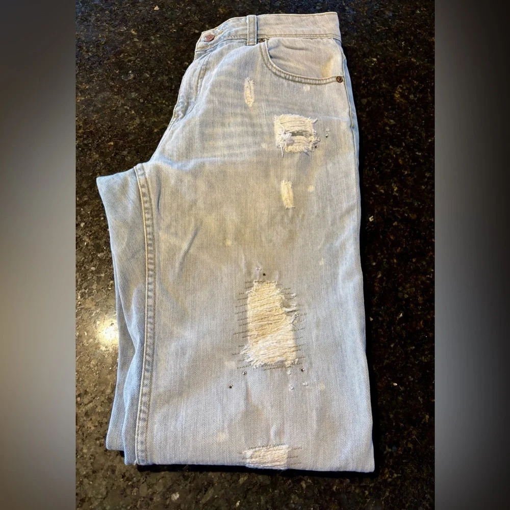 ⭐️SEVEN 7 Premium Denim Distressed Faded Polka Dots Bling & Bead Jeans Sz 14⭐️